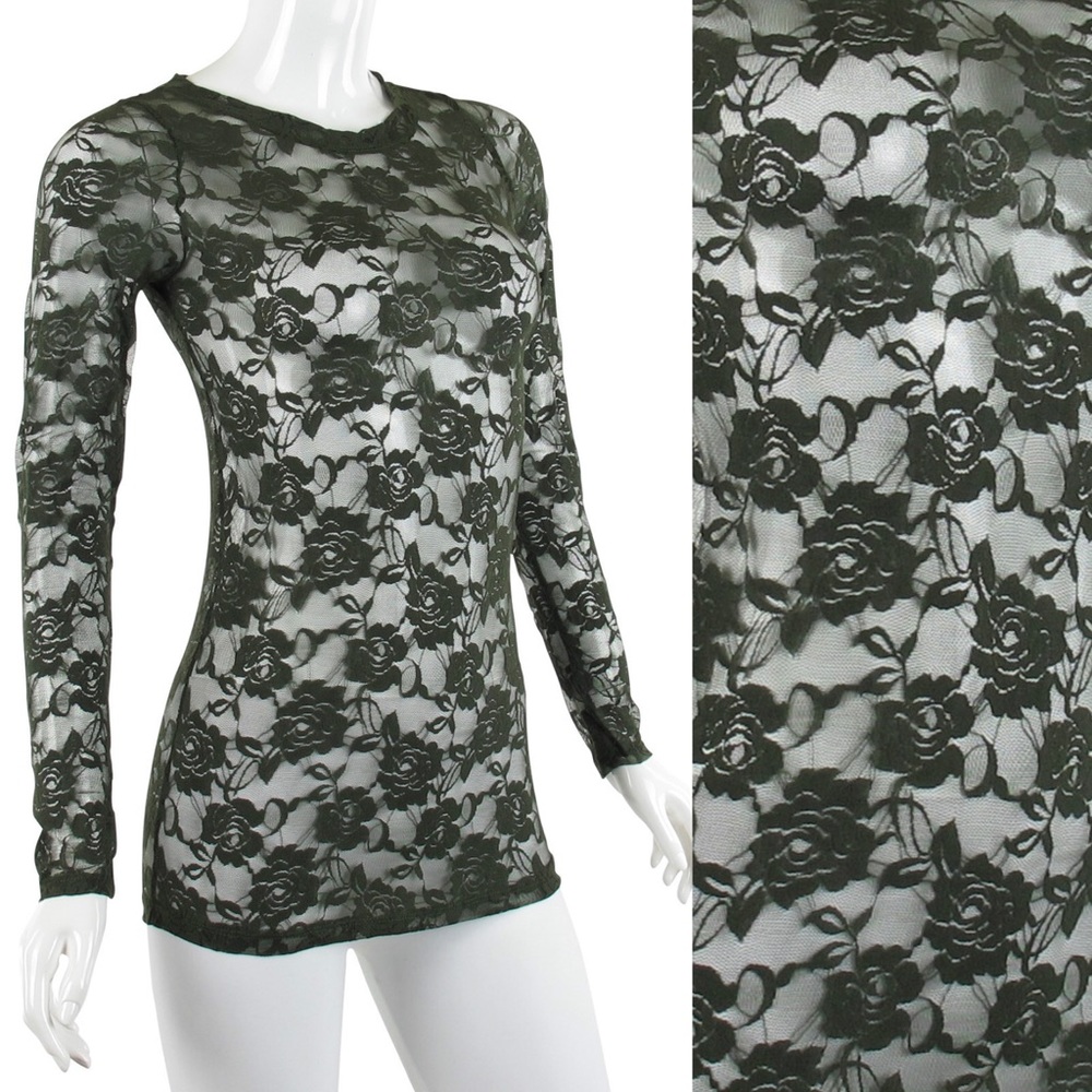 Lace long sleeve shirt forest green lace top blouse new S